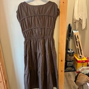 DISSH Look Alike Brown Ruched Tiered Dress Sz M 100% Cotton